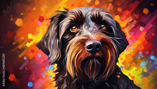 Wired Elegance: Abstract Canvas of a Beautiful Wire-Haired Griffon Pointer Portrait