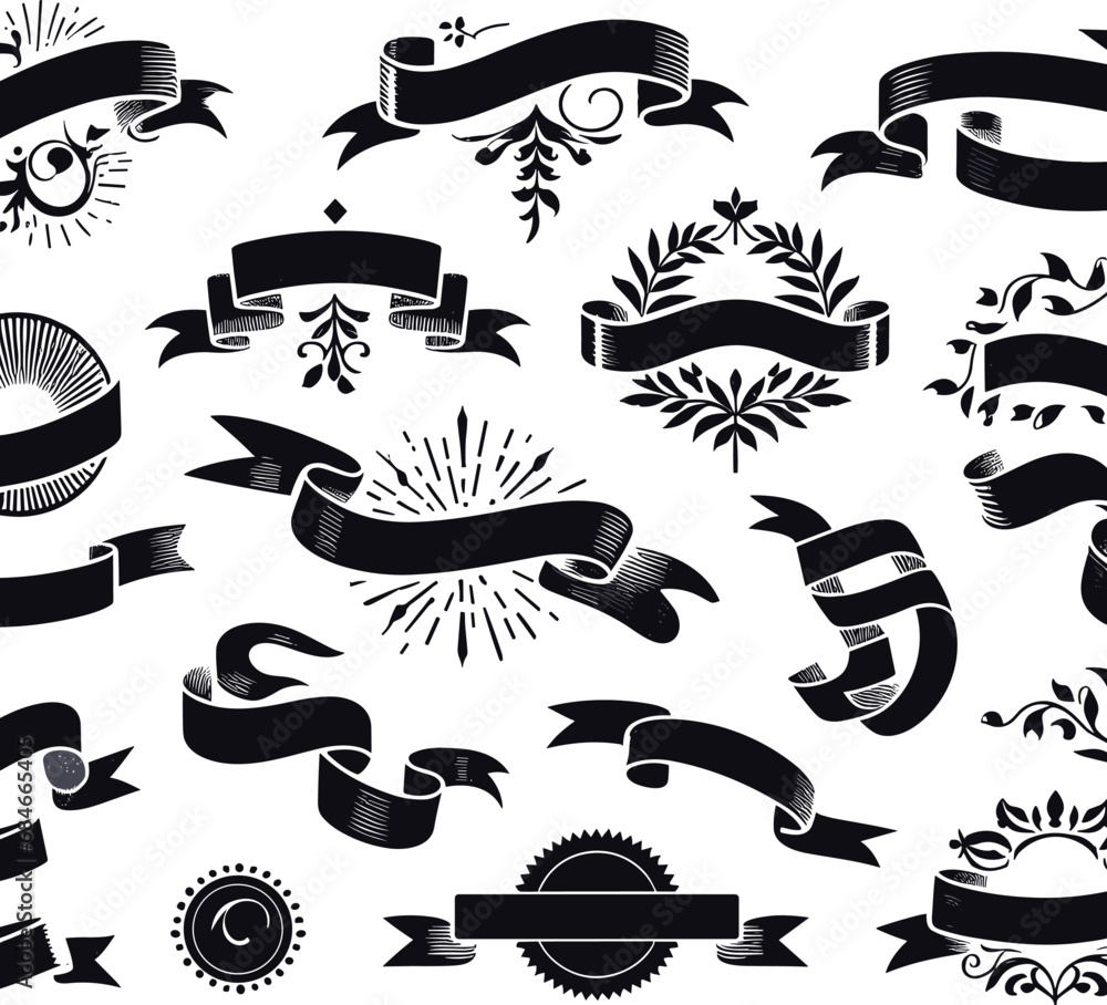 Graphic set of simple rectangle ribbons Vector black shape Image white background Graphic set of simple rectangle ribbons Vector black shape Image white background