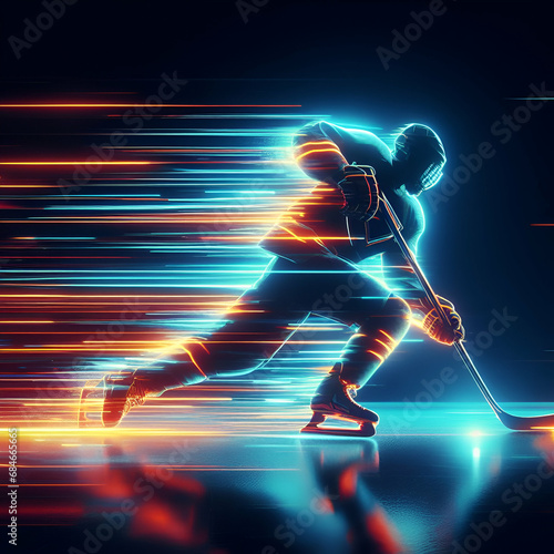 Abstract hockey neon ssped motion graphic design background concept 