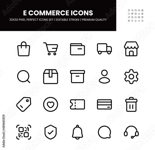 E Commerce icons set in 32 x 32 pixel perfect with editable stroke