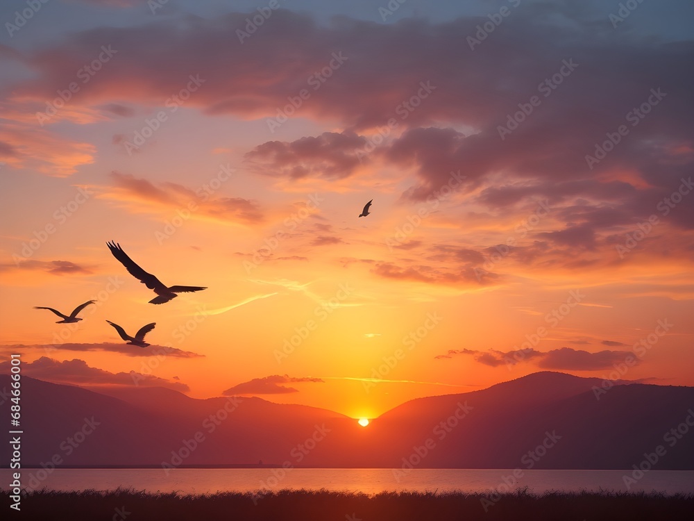 birds in sunset