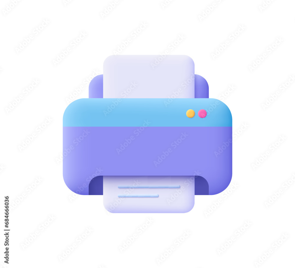 Paper printer. Office equipment, office supplies. 3d vector icon. Cartoon minimal style. Paper printer. Office equipment, office supplies. 3d vector icon. Cartoon minimal style.