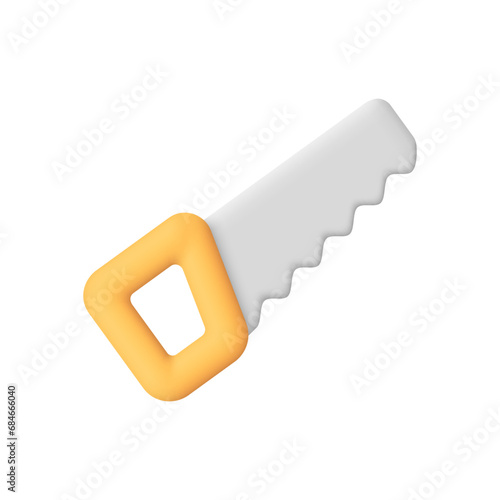 Hand Saw. Carpentry tools. 3d vector icon. Cartoon minimal style.
