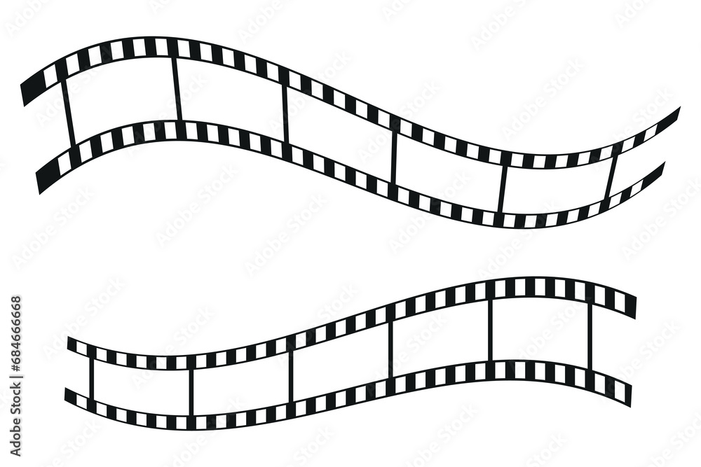 Movie film long strip, cinema or photograph camera long film strip, filmstrip roll frame vector illustration.