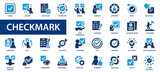 Check mark flat icons set. Approved, selected, accept, check, message, correct icons and more signs. Flat icon collection.