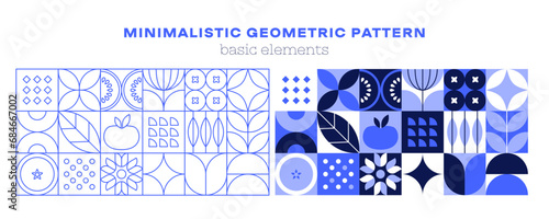 Geometric natural pattern. Minimal line flower fruit plant simple shapes, abstract eco agriculture concept. Vector modern banner