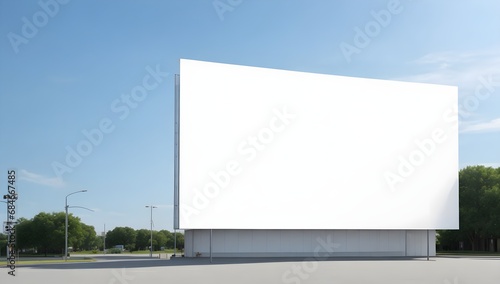 Blank billboard on blue sky background. Large empty white billboard mockup with copy space.