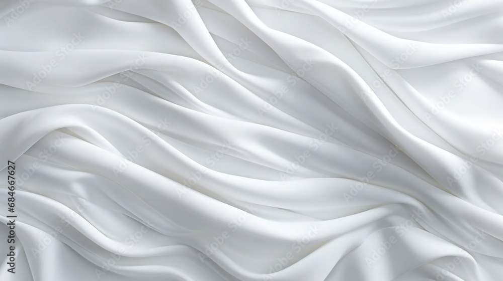 Naklejka premium White Wallpaper Background Template Plain Solid Color Beautiful Luxurious Elegant Fabric Textile Materials Soft Smooth Wrinkled Texture Flowing Line Curves 3D Illustration Theme Collection 16:9