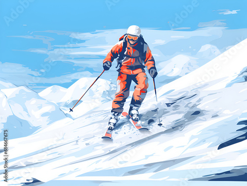 freestyle colorful skiing illustration. Generative AI
