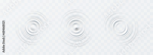 Ripple set, splash water waves surface from drop isolated on transparent background. White sound impact effect top view. Vector circle liquid shampoo, cream or gel swirl round texture template © Kindlena