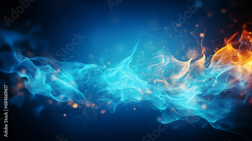 Industrial Abstract Blue Background with Flying Fire