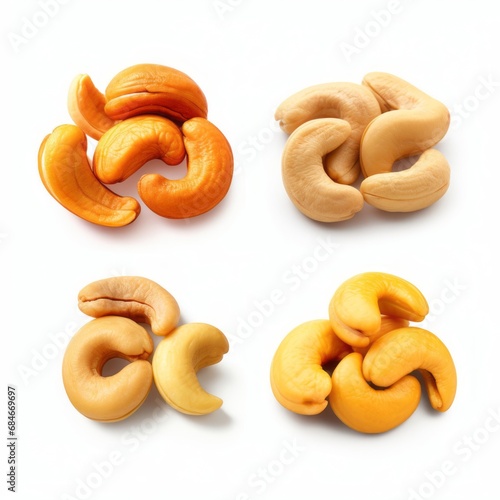 Four Varieties of Nuts Arranged Neatly on a Clean White Surface