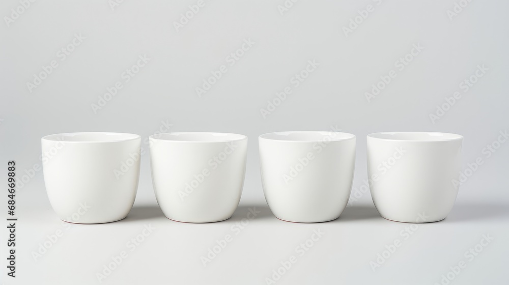 Five White Cups in Perfect Alignment Five White Cups in Perfect Alignment