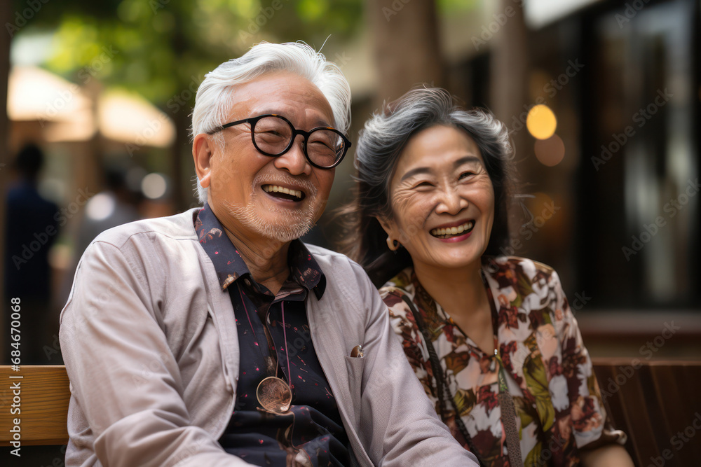 A Stroll Down Memory Lane, Elderly Asian Couple Radiates Happiness While Walking Hand in Hand A Stroll Down Memory Lane, Elderly Asian Couple Radiates Happiness While Walking Hand in Hand