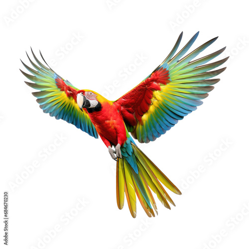 macaw flying isolated on white