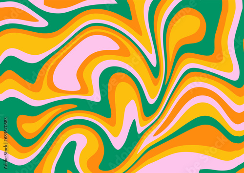 60s wave pattern in groovy distorted trendy style. Natural fluid Geometric swirl background. Retro 60s 70s psychedelic vector graphic illustration. Fluid wavy hippie print