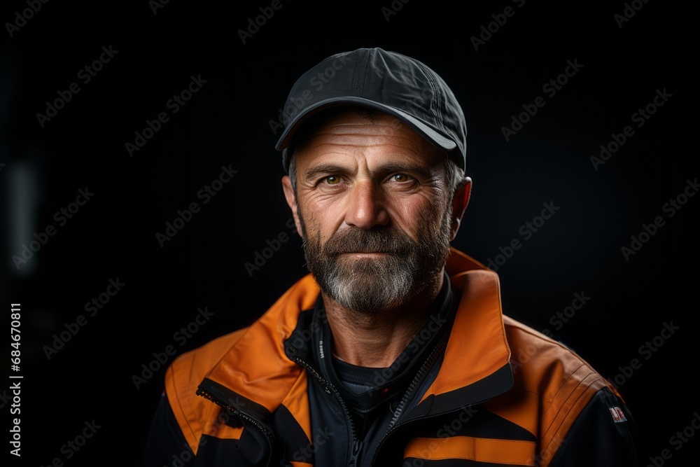Depiction of an individual. Builder or laborer against a dark setting. Depiction of an individual. Builder or laborer against a dark setting.