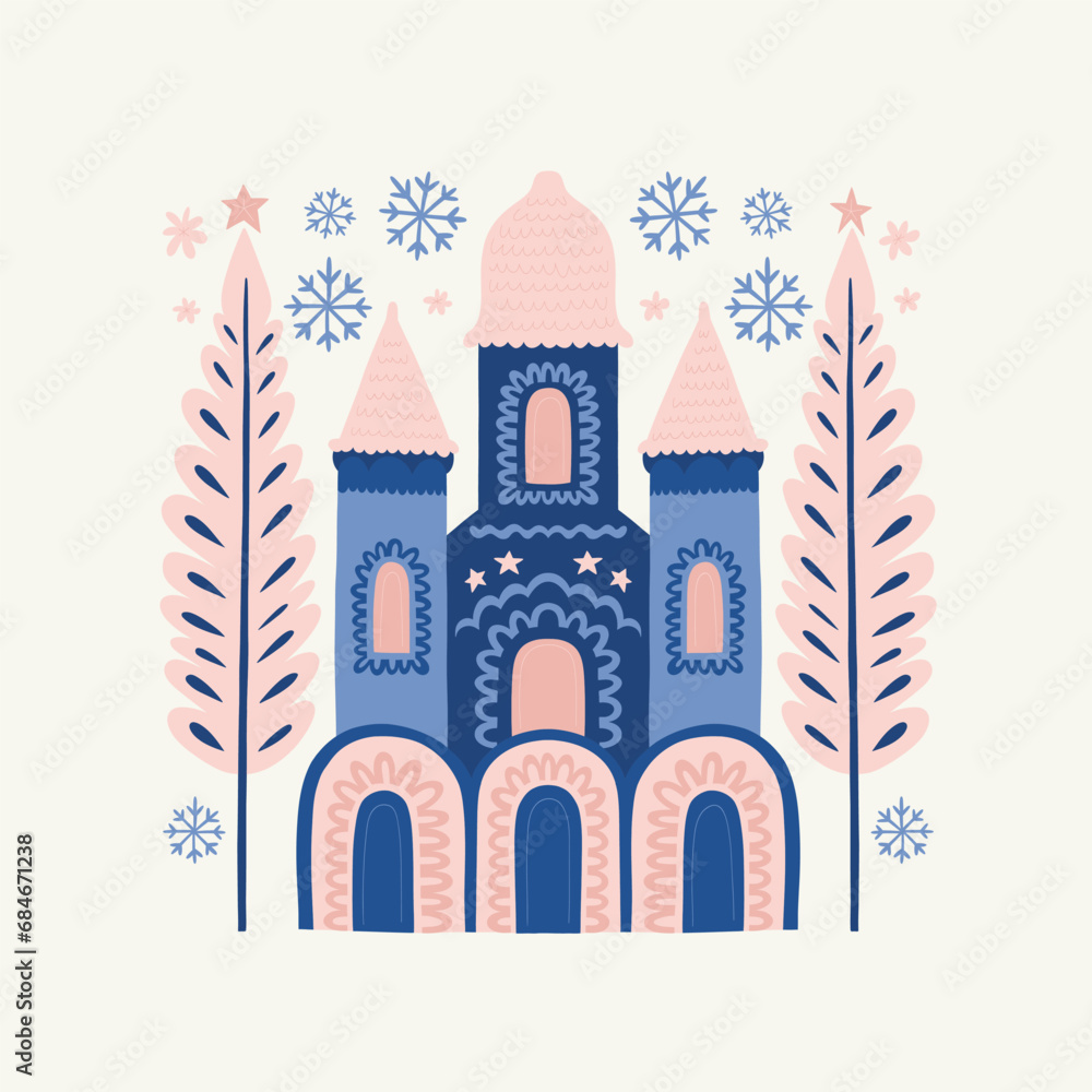 Fototapeta premium Merry Christmas and Happy New Year illustration. Modern trendy Matisse minimal style. Hand drawn design for wallpaper, wall decor, print, postcard, cover, template, banner.