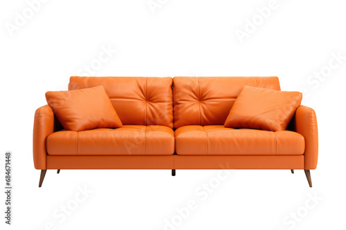 Orange leather and modern 2 seater sofa isolated on a cut out PNG transparent background photo
