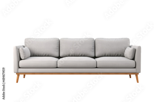 Grey leather and modern 3 seater sofa isolated on a cut out PNG transparent background