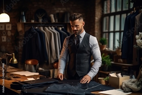 Dedicated Tailor Working on a Suit in His Vintage Workshop © esp2k