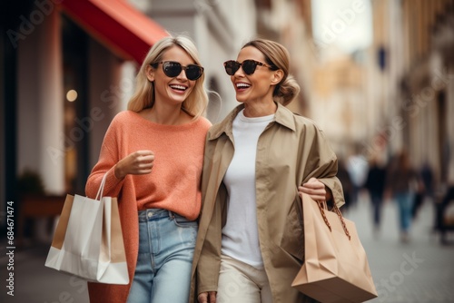 Two Friends Enjoy a Shopping Spree in Autumn