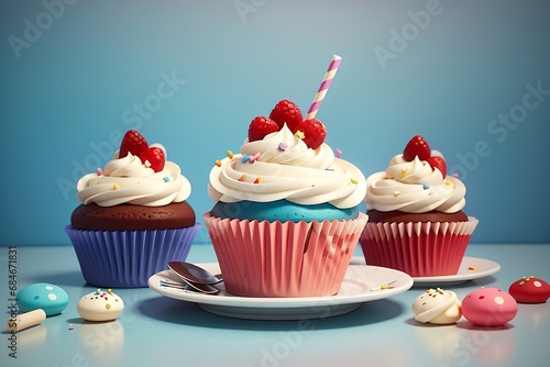 cupcake with strawberry with tube