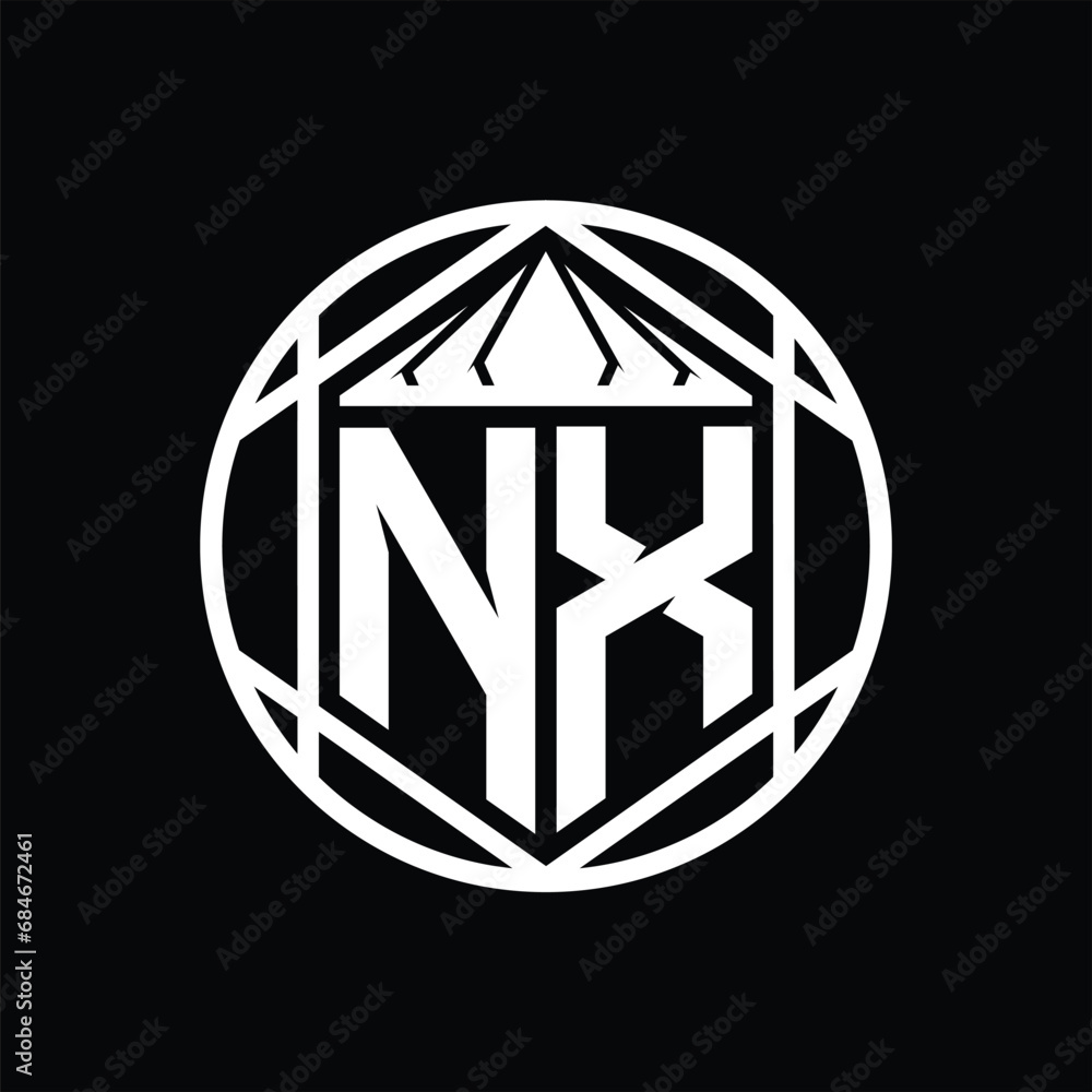 NX Letter Logo monogram hexagon slice crown sharp shield shape isolated circle abstract style design NX Letter Logo monogram hexagon slice crown sharp shield shape isolated circle abstract style design