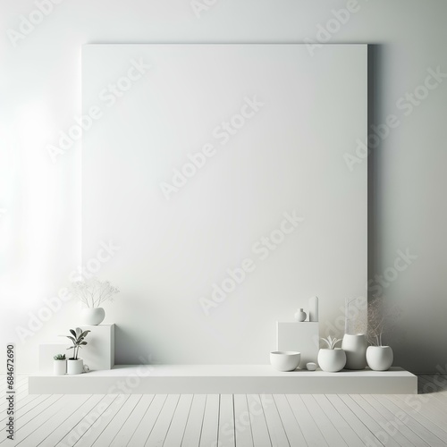 empty white room  white wall in a room with minimalist decor  white vases and plants  decorating 