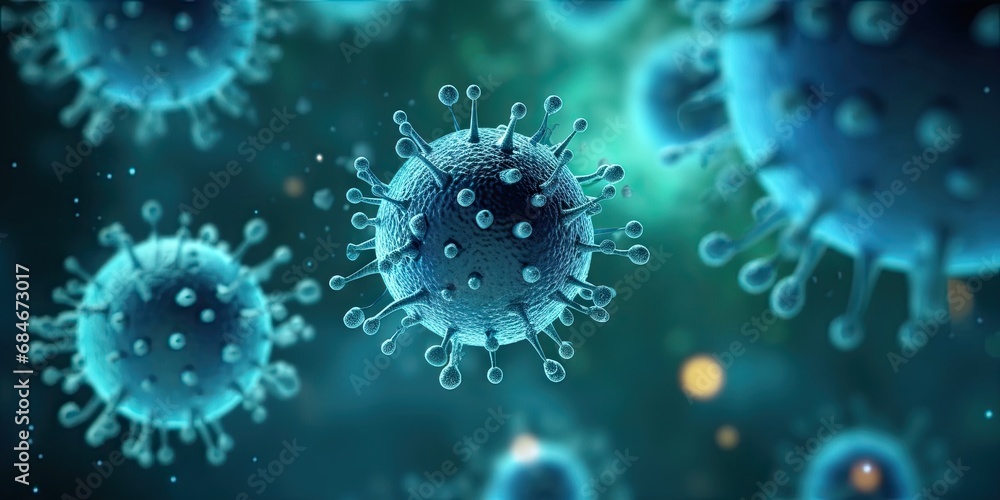 Microscopic warfare. Detailed exploration of virus biology and contagion featuring an abstract composition of microbes cells and pathogens in shades of blue scientific complexity of health and disease Microscopic warfare. Detailed exploration of virus biology and contagion featuring an abstract composition of microbes cells and pathogens in shades of blue scientific complexity of health and disease