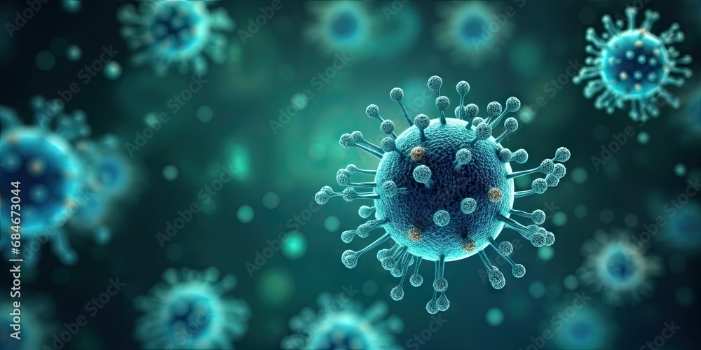 Microscopic warfare. Detailed exploration of virus biology and contagion featuring an abstract composition of microbes cells and pathogens in shades of blue scientific complexity of health and disease Microscopic warfare. Detailed exploration of virus biology and contagion featuring an abstract composition of microbes cells and pathogens in shades of blue scientific complexity of health and disease