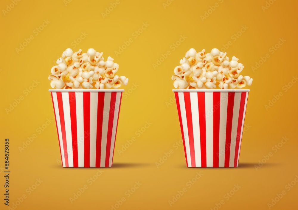 Two Colorful Striped Buckets Overflowing With Delicious Popcorn