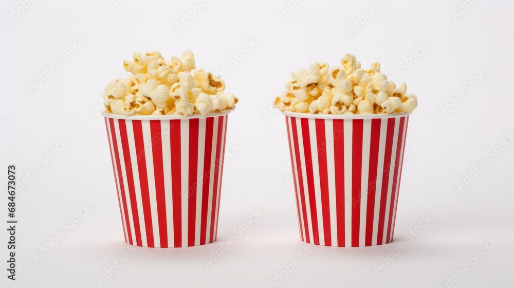 A Pair of Festive Paper Cups Overflowing with Delicious Popcorn