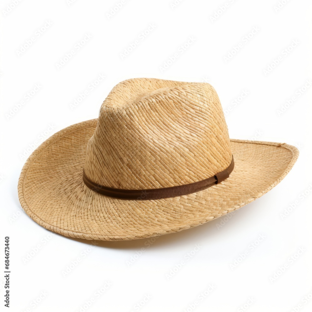 A Classic Straw Hat on a Clean, Minimalistic White Background