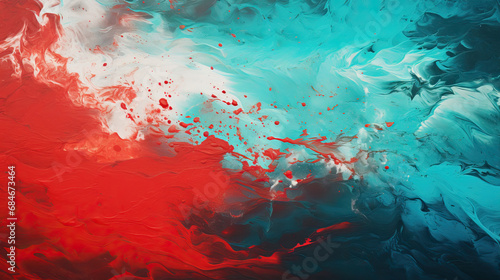 Detailed aquamarine and ruby abstract texture. Blue and red acrylic waves. Paint strokes