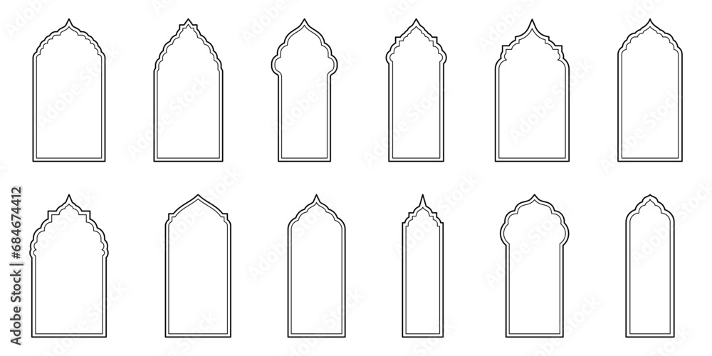Outline Islamic Windows and Arches Design. A Vector Illustration Perfect for Ramadan and Eid Mubarak Celebrations. Outline Islamic Windows and Arches Design. A Vector Illustration Perfect for Ramadan and Eid Mubarak Celebrations.