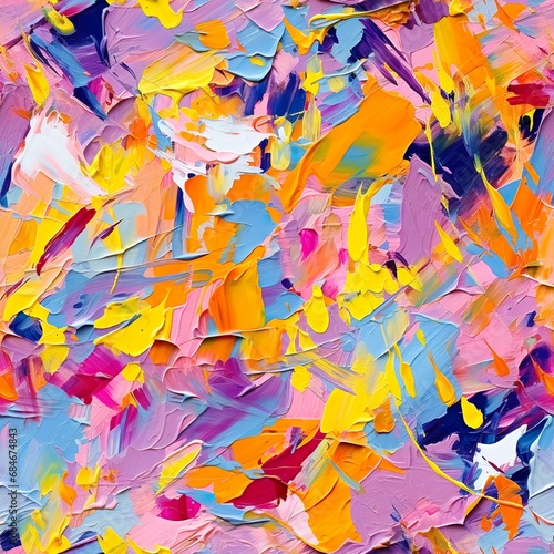 Seamless pattern with palette knife effect lilac, orange, blue