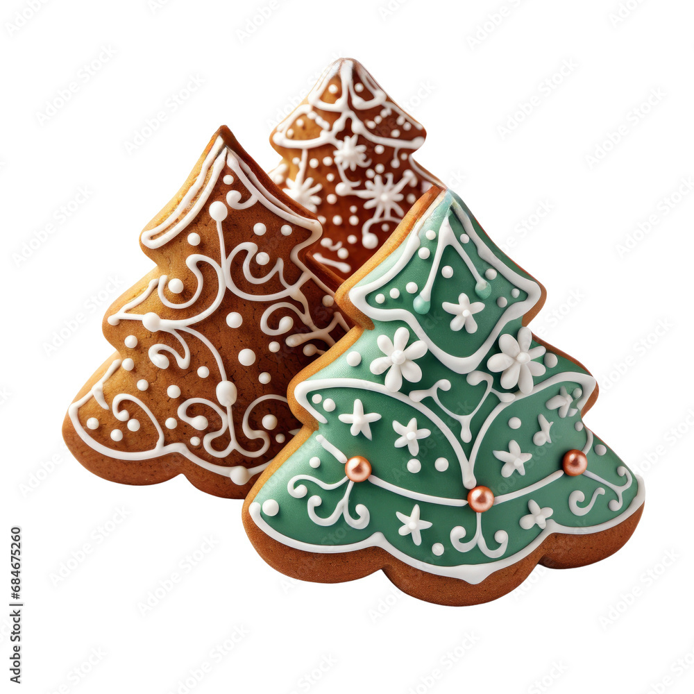 Christmas Gingerbread cookies isolated on white transparent, closeup, png
