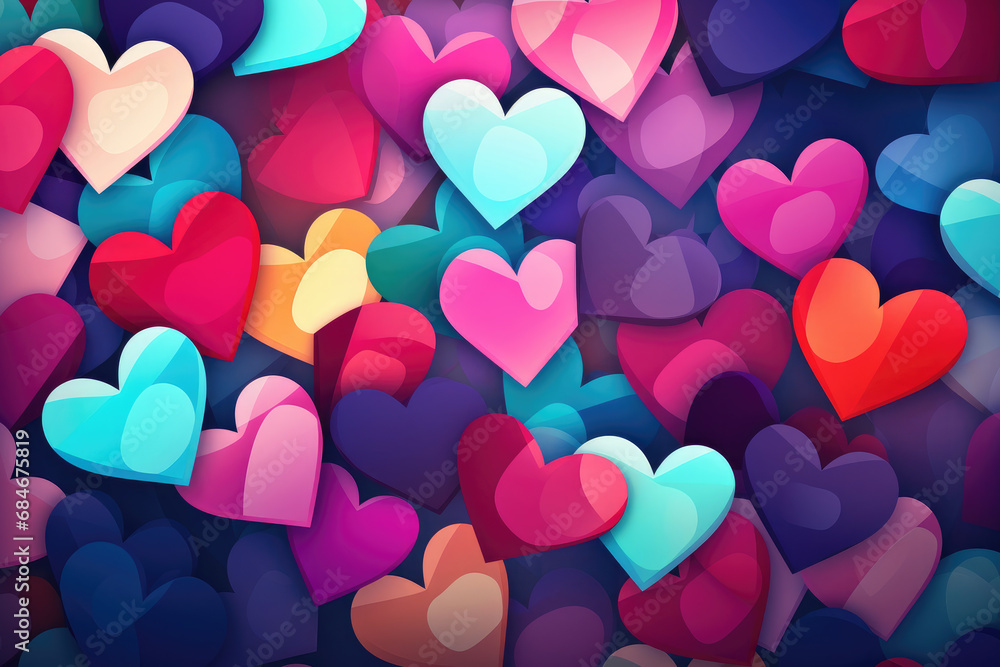 Colorful hearts pattern background. Valentine's Day card