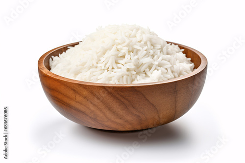 A bowl of aromatic Basmati rice, isolated on a white backdrop, symbolizing appetizing Asian cuisine.