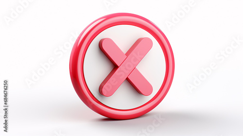 Reject 3D button, delete sign, and checkbox; deny icon isolated on white background to cancel mobile app. photo