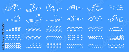 Water wave, sea wave set. Zigzag line. Water logo, symbol vector collection.