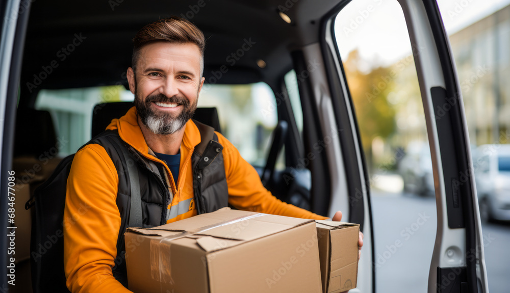 Speed and Efficiency: Close-up Portrait of a Courier and Messenger Speed and Efficiency: Close-up Portrait of a Courier and Messenger