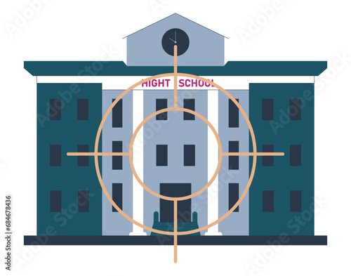 Gun control. Second amendment ban. Weapon regulations law movement. Firearm violence. Mass shooting in public places and school. Flat vector illustration