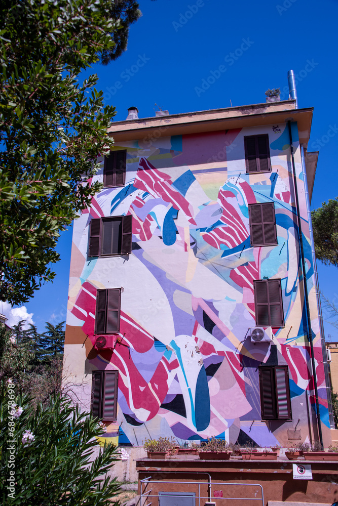 Rome, Italy - July 31st 2022:extraordinary cycle of murals, Big City ...