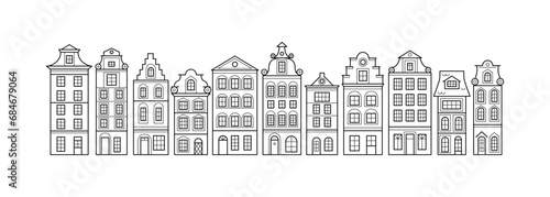 Set of Dutch linear house isolated on white background.Amsterdam.Vector stock illustration.