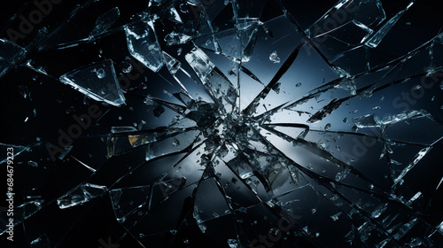 Explosion of glass splinters on dark background