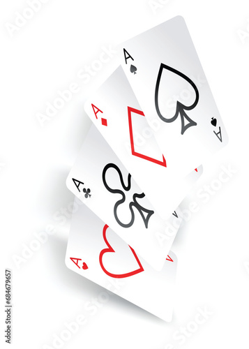 Playing cards poker. Four aces of diamonds clubs spades and hearts fall or fly as poker playing cards