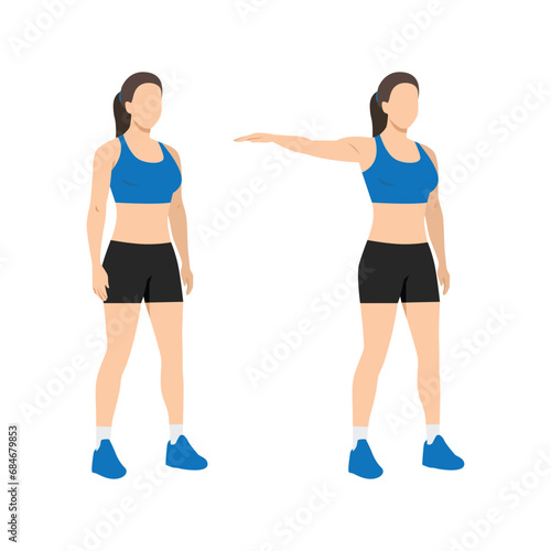 Woman doing single arm side or lateral raises exercise. Flat vector illustration isolated on white background