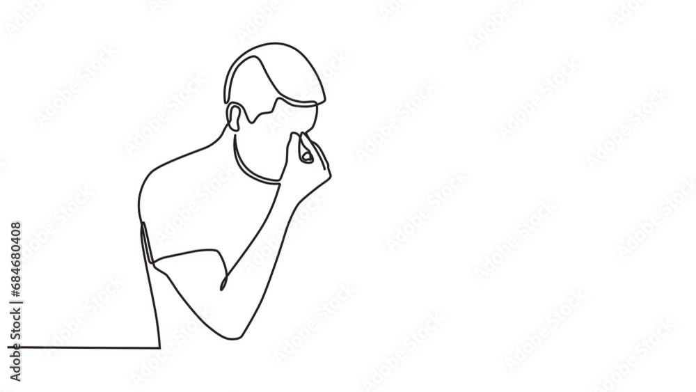 Continuous line animation video of a man feeling sad, tired and worried suffering from depression in mental health. problems, failure and heartbreak concept in running line video style. 4k videos Continuous line animation video of a man feeling sad, tired and worried suffering from depression in mental health. problems, failure and heartbreak concept in running line video style. 4k videos